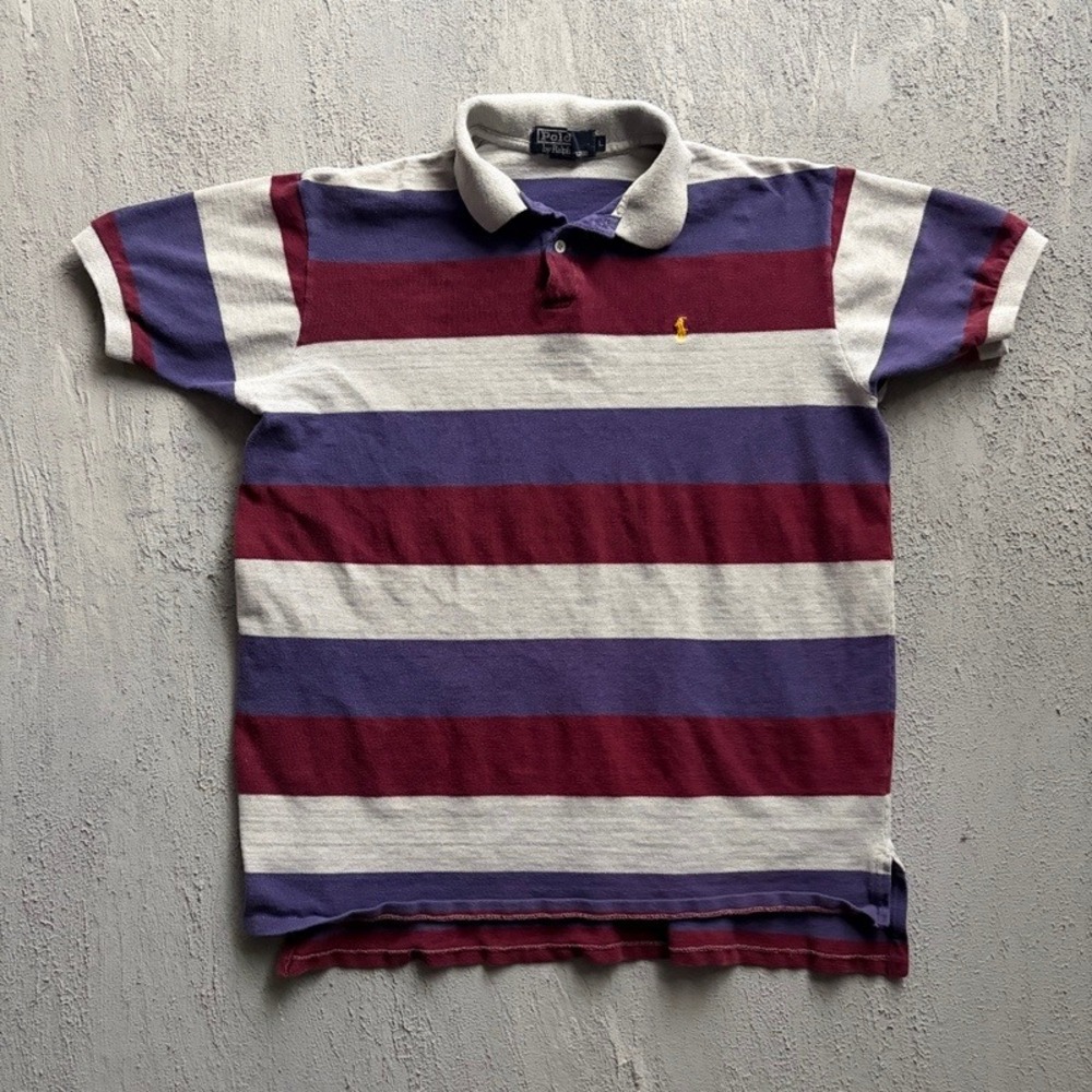 Vintage Polo Ralph Lauren Polo Shirt Large Purple 1990s Striped Short Sleeve